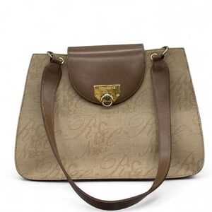Nina Ricci Taupe Canvas Shoulder Bag with Brown Leather Trim